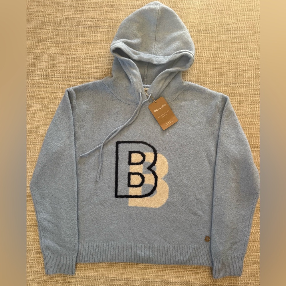Brownie light blue hooded long sleeve sweater letter B women S/M‎